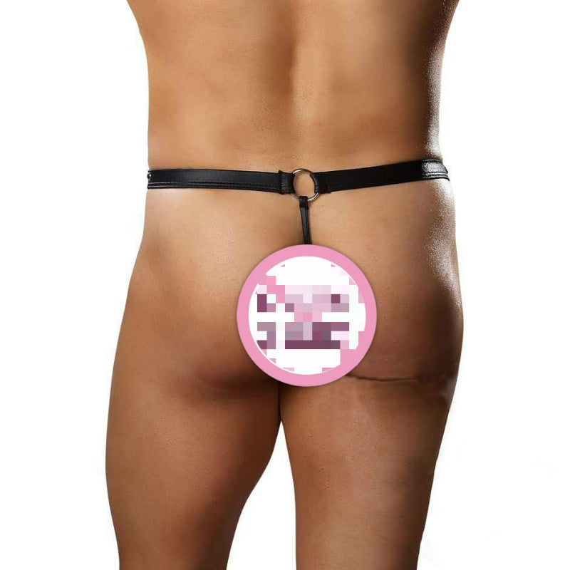 Sexy Men's Patent Leather Three-point Sex Panties