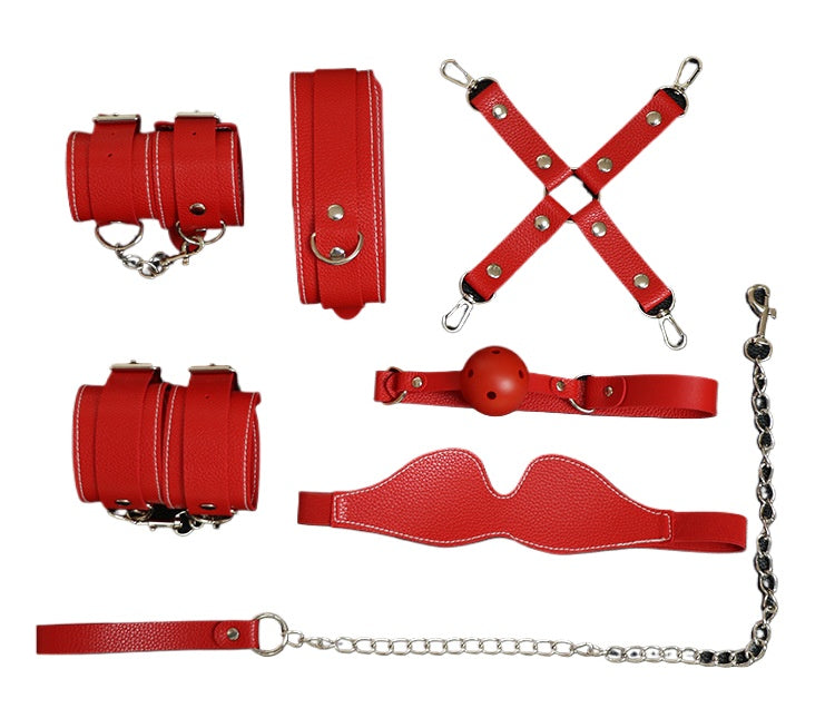 SM Single-sided Leather Seven-piece Set, Bed Straps, Bundled Bondage Props, Adult Sex Toys