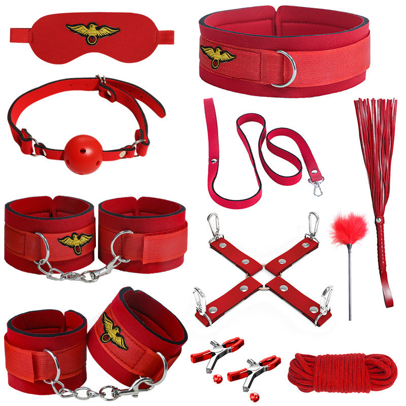 Adult Sex Toys Sm Props Bundled Bondage Toys Hands and Feet Handcuffs Hand Pat Sex Bed Straps Eleven-piece Set