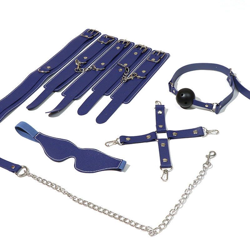 SM Single-sided Leather Seven-piece Set, Bed Straps, Bundled Bondage Props, Adult Sex Toys