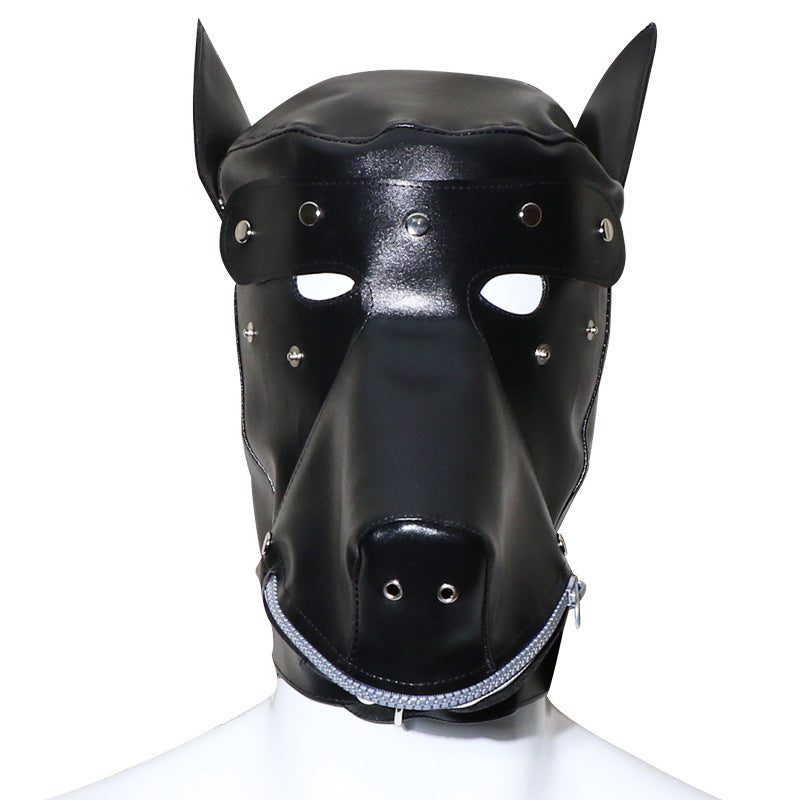SM Sex Game Wolf Head Mask Men and Women Wear Leather Hoods Ball Role Play Adult Sex Products