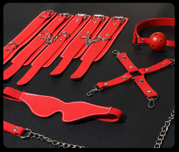 SM Single-sided Leather Seven-piece Set, Bed Straps, Bundled Bondage Props, Adult Sex Toys