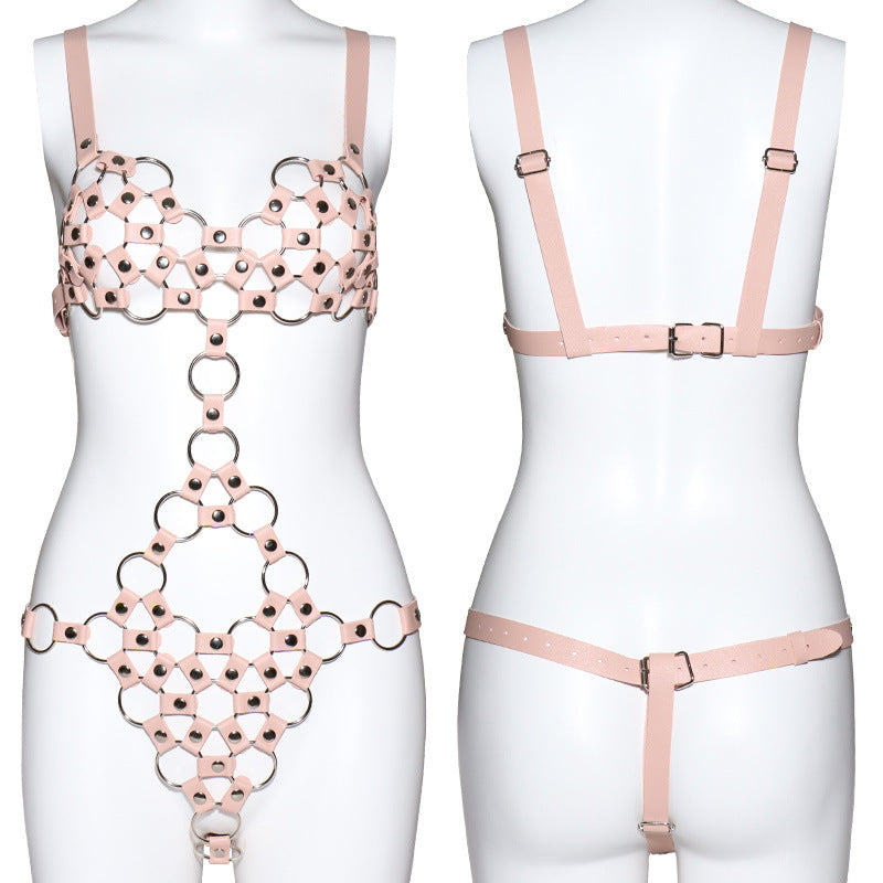 SM Fun Leather Women's Wear One-piece Bondage Clothes Round E, Husband and Wife Alternative Sex Toys Adult Products