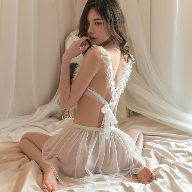 Lotus Leaf Mesh Seduction Thin Nightdress