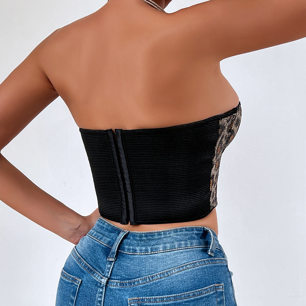 Wild leopard print beads sexy women tube tops gather and shape can be worn outside Spice girl tops