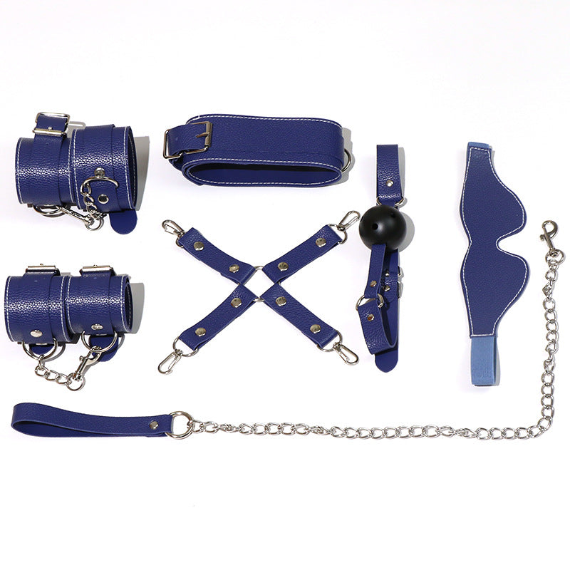 SM Single-sided Leather Seven-piece Set, Bed Straps, Bundled Bondage Props, Adult Sex Toys