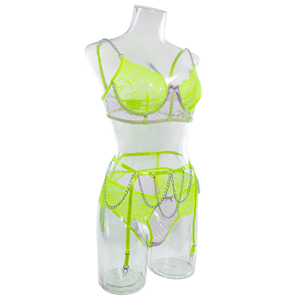 Lace hollow contrasting color splicing chain set