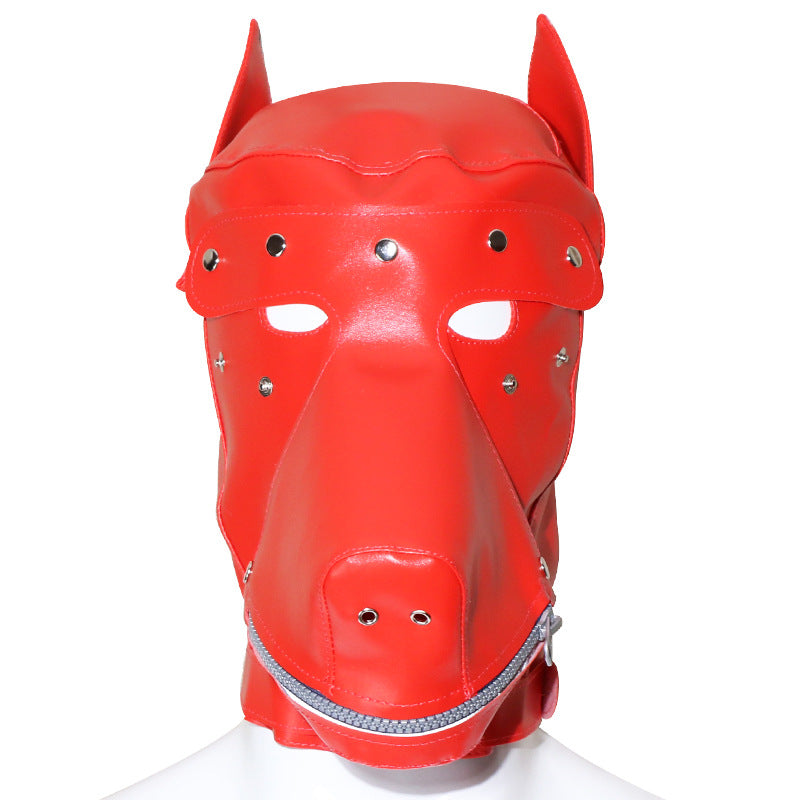 SM Sex Game Wolf Head Mask Men and Women Wear Leather Hoods Ball Role Play Adult Sex Products