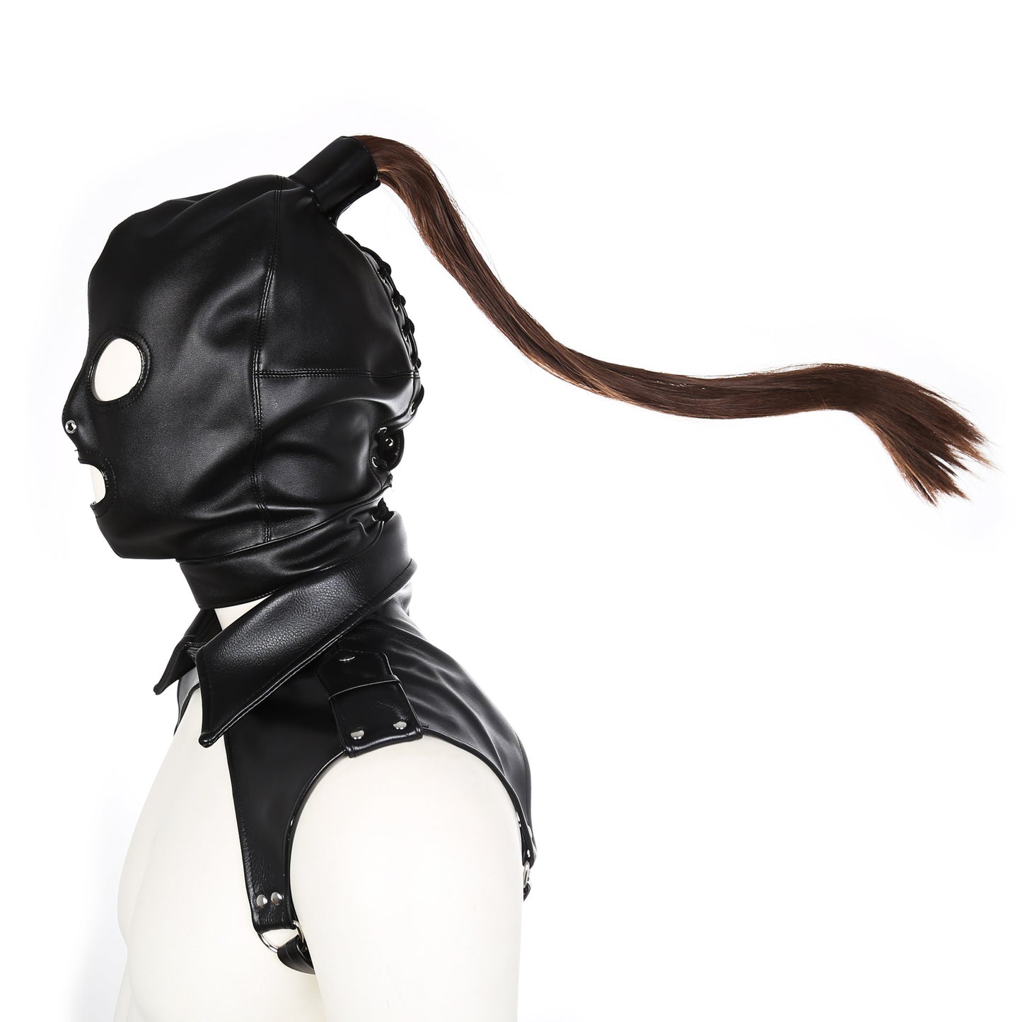 SM Sex Products Leather Open Mouth Headgear Removable with Wig Ancient Helmet