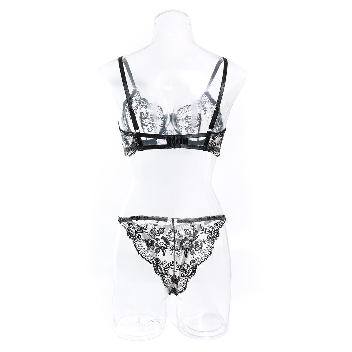 Transparent lace embroidered underwear set