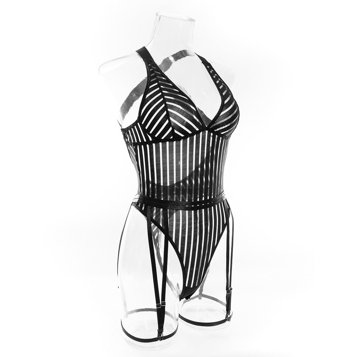 Striped splicing and gathering perspective backless onesie