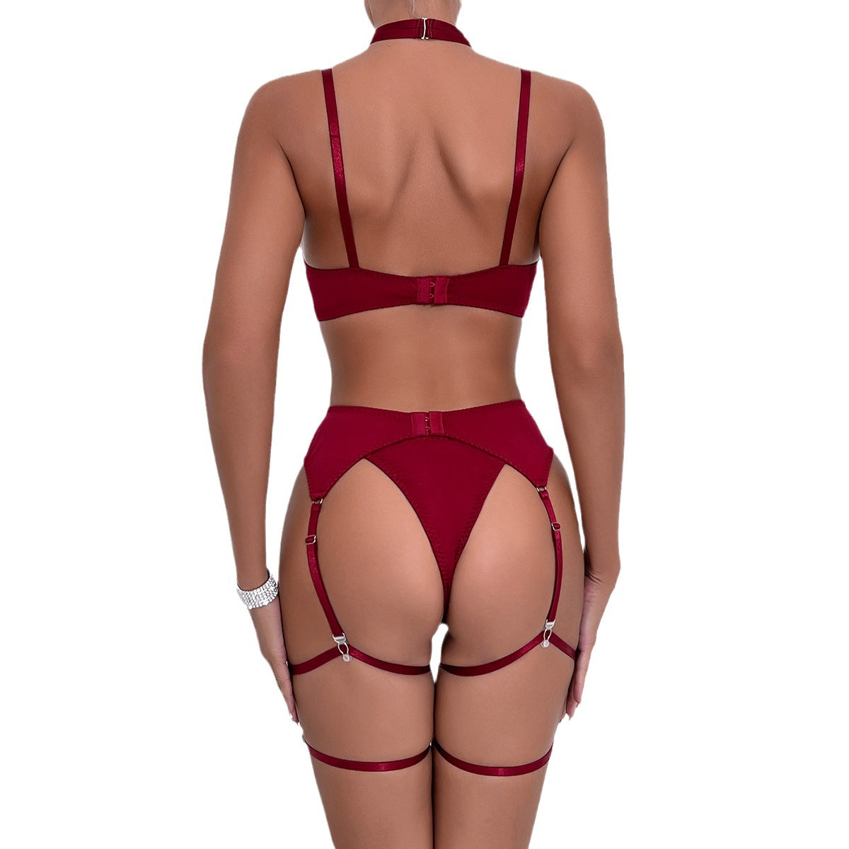 Sex underwear garter belt hollow gathering four-piece set