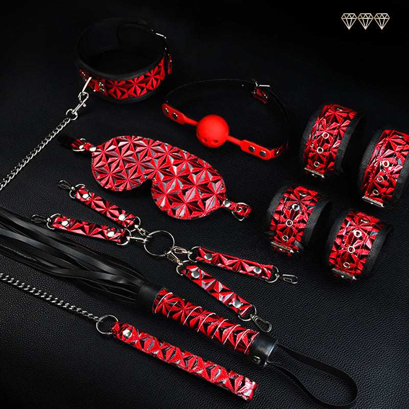 SM Binding Set, Sex Toys PU Handcuffs Binding Bondage Ten-piece Set, Couple Alternative Adult Sex Toys