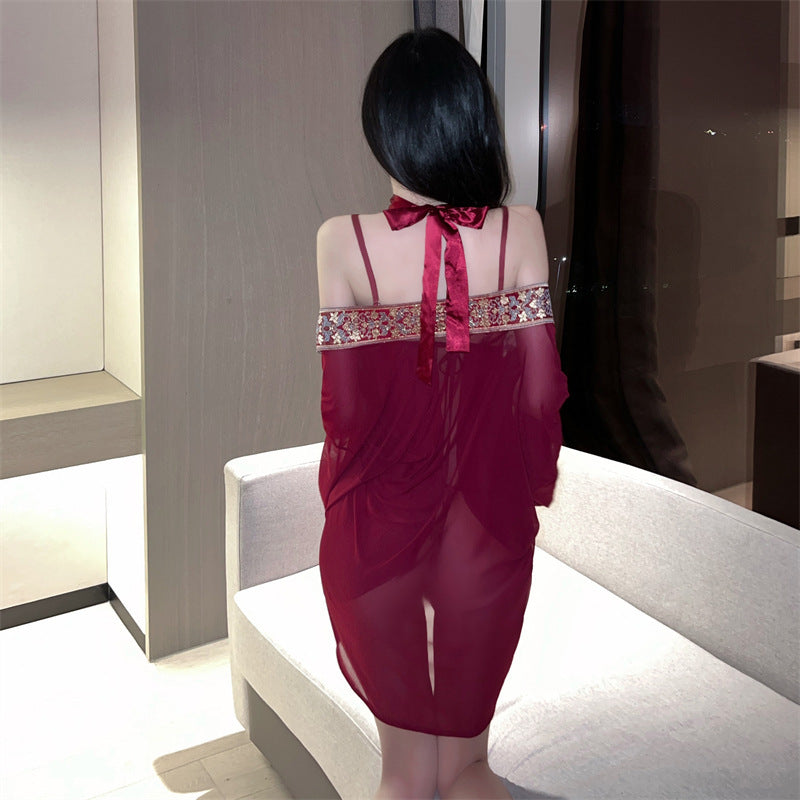 Chinese Style Red Tube Top Skirt Outer Blouse Three-piece Nightdress