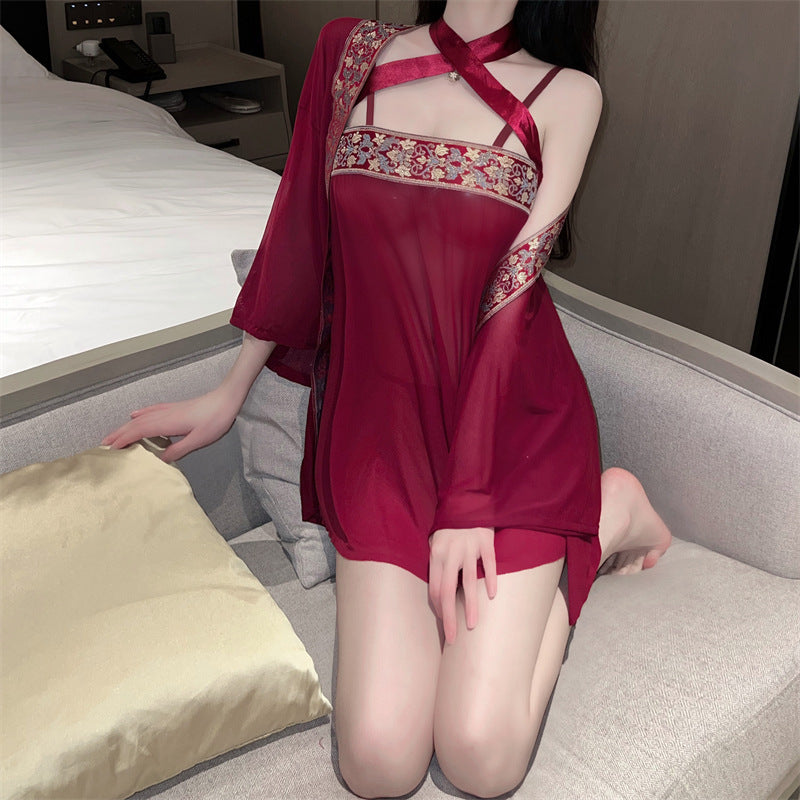 Chinese Style Red Tube Top Skirt Outer Blouse Three-piece Nightdress