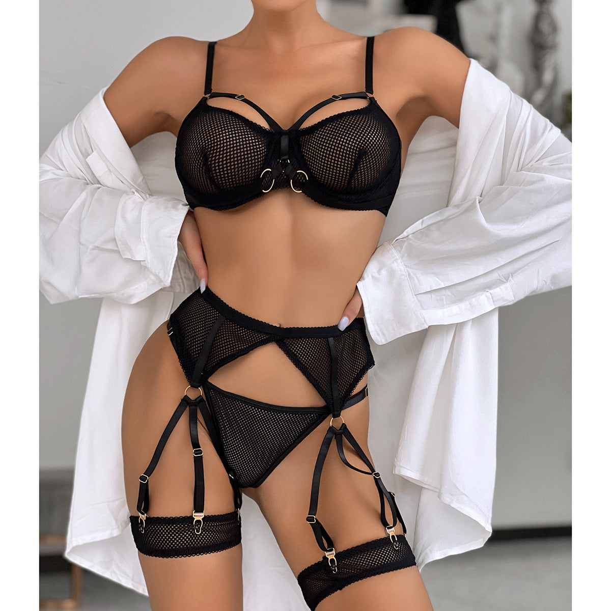 Mesh Slim Perspective Fashion Four-piece Set