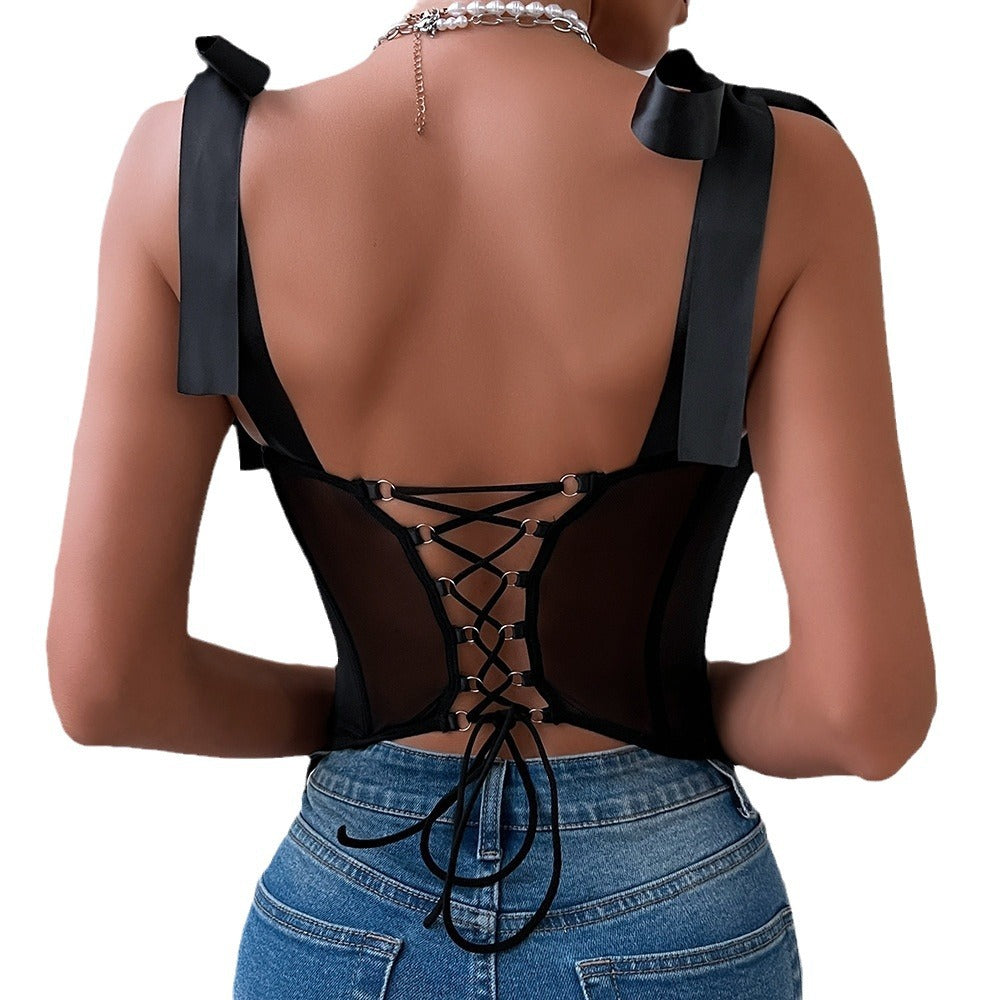 Summer tether suspenders sequined halter rims gather corset sexy hottie