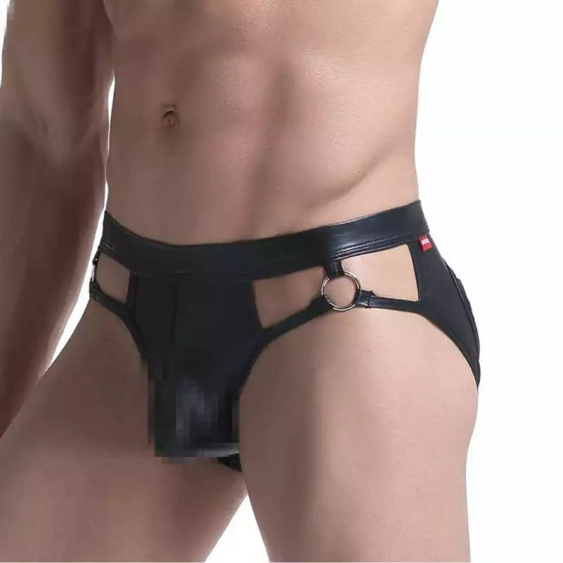 New Sex Underwear, Men's Imitation Leather Hollowed-out Sex Underwear