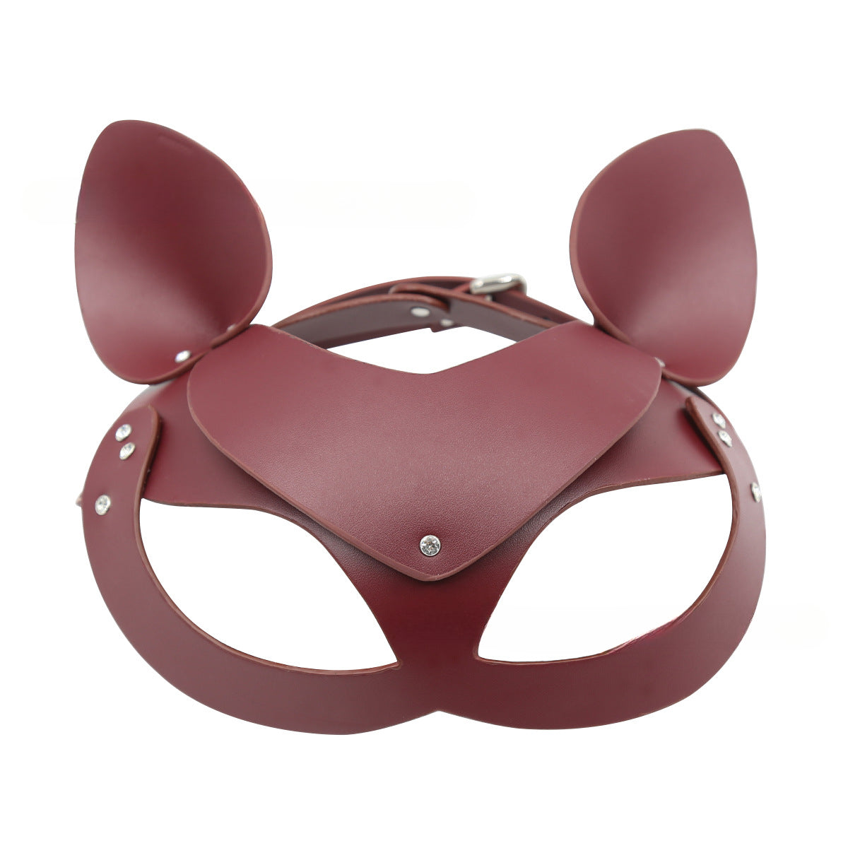 Adult Sex Toys Burgundy Leather Fox Hood Eye Mask with Ears Role-playing Mask