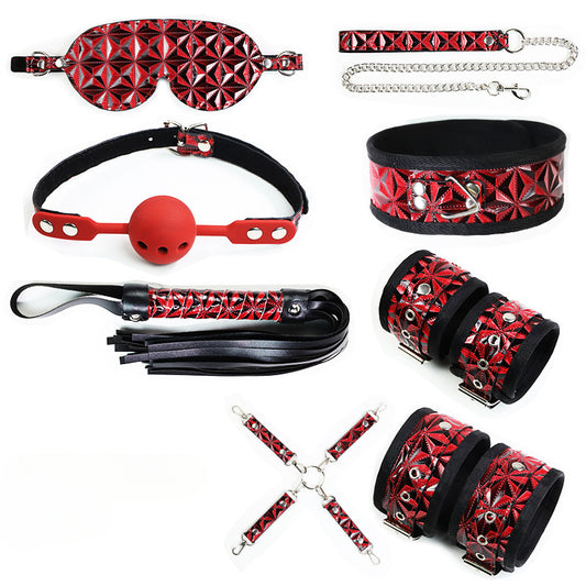 SM Binding Set, Sex Toys PU Handcuffs Binding Bondage Ten-piece Set, Couple Alternative Adult Sex Toys