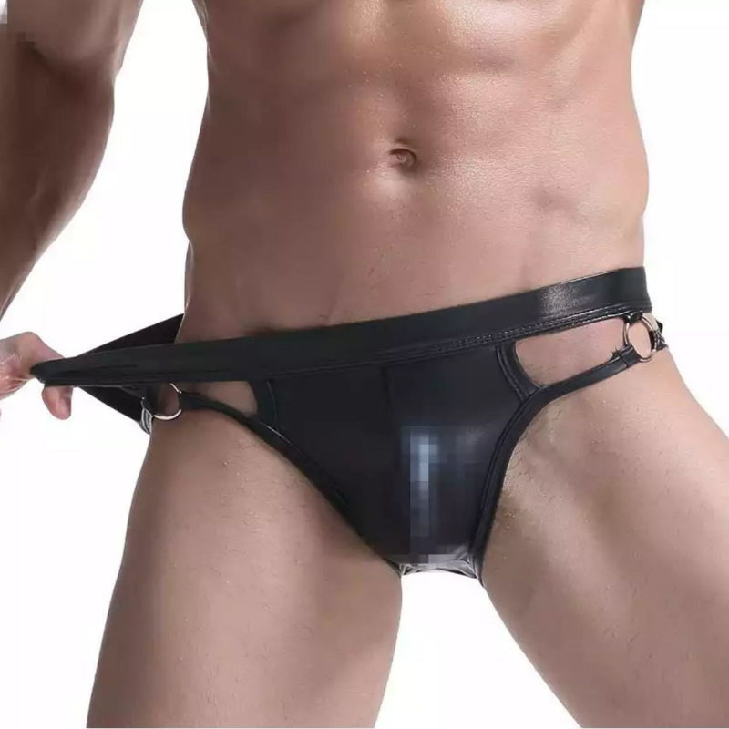 New Sex Underwear, Men's Imitation Leather Hollowed-out Sex Underwear